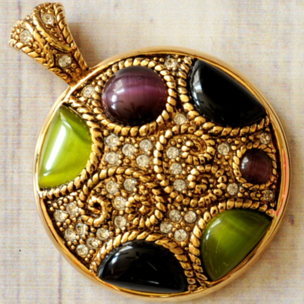 Lia Sophia large crystal pendant gold green purple